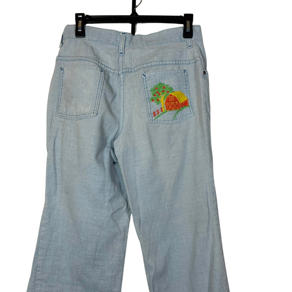 Blue Jeans Sears Junior Jr Bazaar Embroidered Pocket Farm Apple Wide Leg Light S - Picture 5 of 16